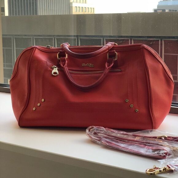 Coral Paul and Joe Sister Satchel Handbag w Strap - Picture 2 of 8